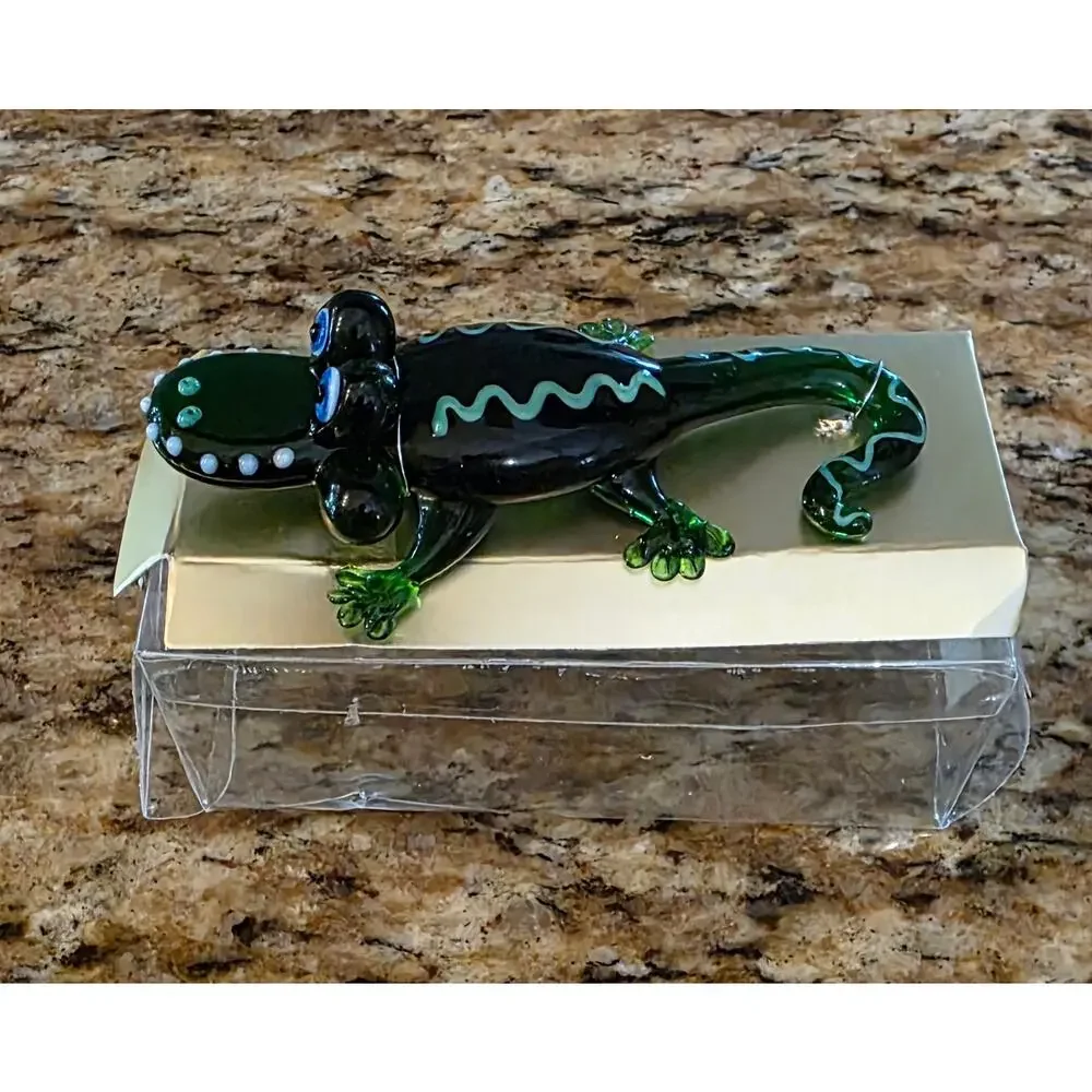 Alligator Crocodile Glass Figurine Green Miniature‎ Hand Blown Glass